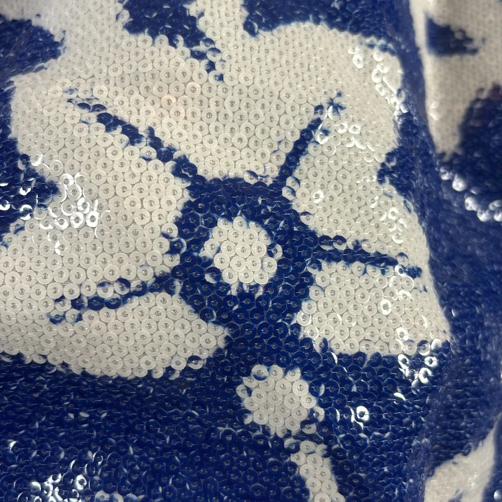 NWOT Diane Von Furstenberg Womens Blue White Sequined Floral Skirt Size 0